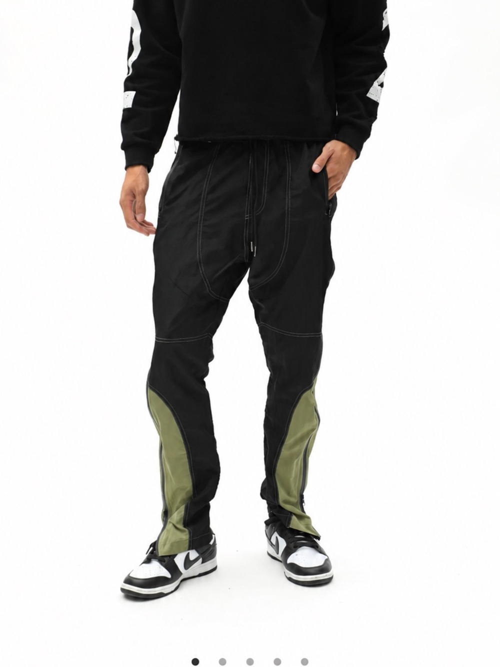 Men's Black Jogger Pants with Olive Panels